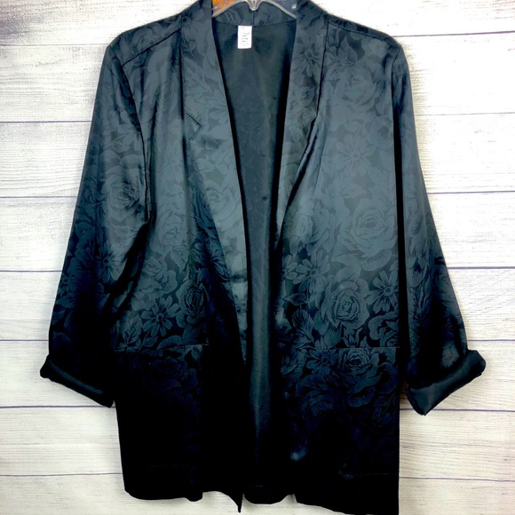Vintage Jackets & Blazers - Vintage Black Silver Floral Embossed Jacket S